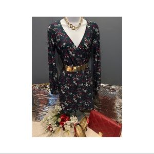 Excellent Condition! Floral Dark Green Wrapped Around Dress